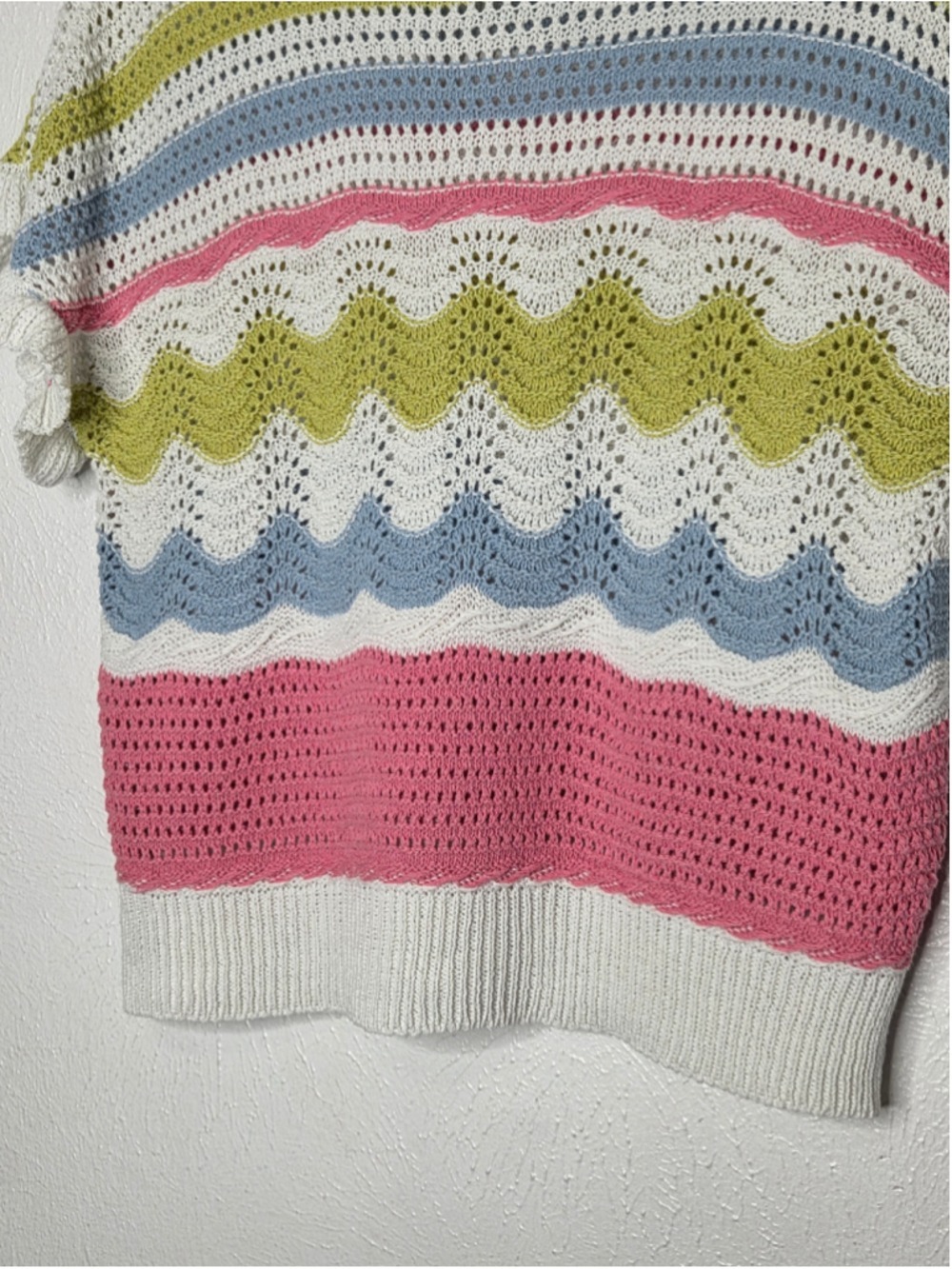 Entro striped Crochet Knit top Flutter Sleeve Women's Size Medium Colorful - Picture 9 of 10